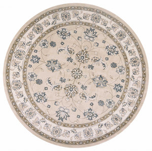HomeRoots 9' Elegant Beige and Ivory Floral Medallion Area Rug – Timeless Design for Classic Living Spaces 8' Round 352688