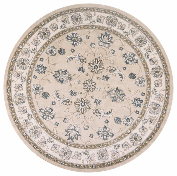 HomeRoots 9' Elegant Beige and Ivory Floral Medallion Area Rug – Timeless Design for Classic Living Spaces 8' Round 352688