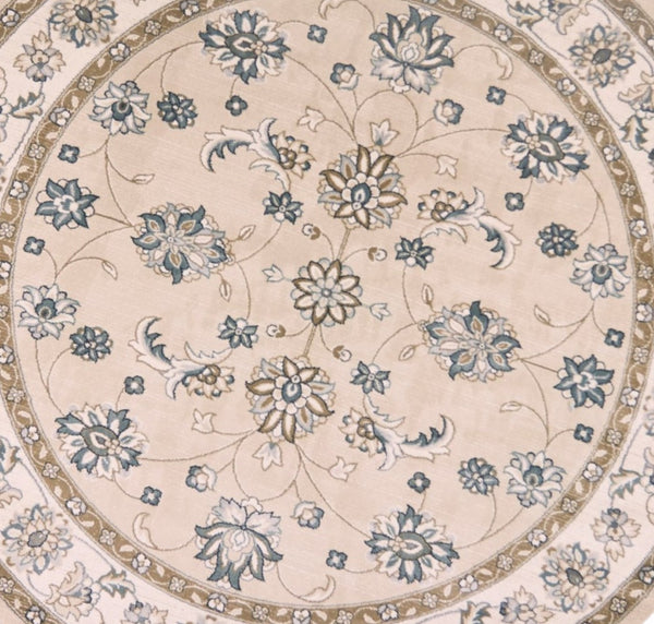 HomeRoots 9' Elegant Beige and Ivory Floral Medallion Area Rug – Timeless Design for Classic Living Spaces 8' Round 352688