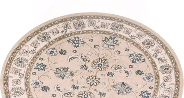 HomeRoots 9' Elegant Beige and Ivory Floral Medallion Area Rug – Timeless Design for Classic Living Spaces 8' Round 352688