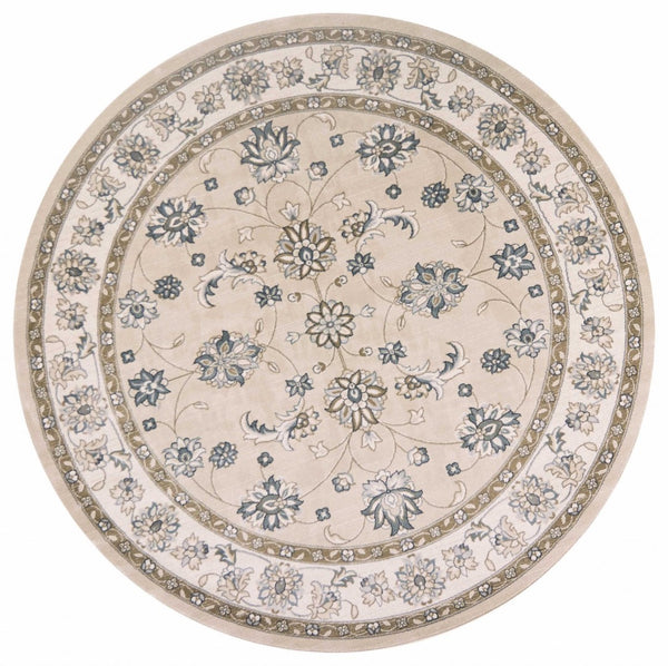 HomeRoots 9' Elegant Beige and Ivory Floral Medallion Area Rug – Timeless Design for Classic Living Spaces 8' Round 352688