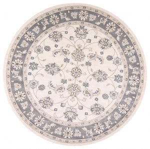 Homeroots 8' Ivory Grey Floral Round Indoor Area Rug  Polypropylene 352689