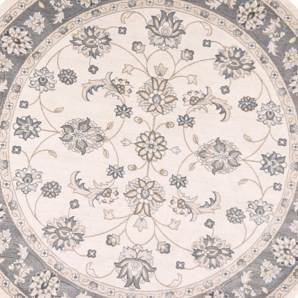 Homeroots 8' Ivory Grey Floral Round Indoor Area Rug  Polypropylene 352689
