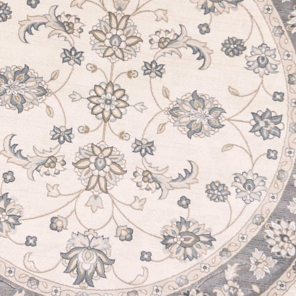 Homeroots 8' Ivory Grey Floral Round Indoor Area Rug  Polypropylene 352689