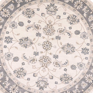 Homeroots 8' Ivory Grey Floral Round Indoor Area Rug  Polypropylene 352689