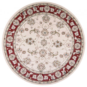 HomeRoots 8' Timeless Ivory and Red Floral Medallion Rug for Elegant Living Spaces and Cozy Comfort 8' Round 352690