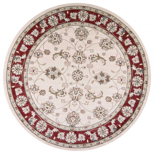 HomeRoots 8' Timeless Ivory and Red Floral Medallion Rug for Elegant Living Spaces and Cozy Comfort 8' Round 352690