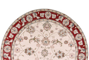 HomeRoots 8' Timeless Ivory and Red Floral Medallion Rug for Elegant Living Spaces and Cozy Comfort 8' Round 352690