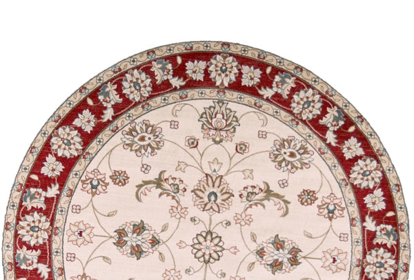 HomeRoots 8' Timeless Ivory and Red Floral Medallion Rug for Elegant Living Spaces and Cozy Comfort 8' Round 352690