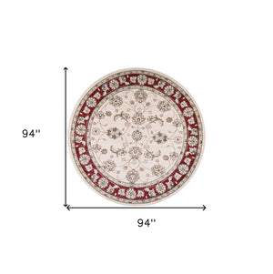 HomeRoots 8' Timeless Ivory and Red Floral Medallion Rug for Elegant Living Spaces and Cozy Comfort 8' Round 352690
