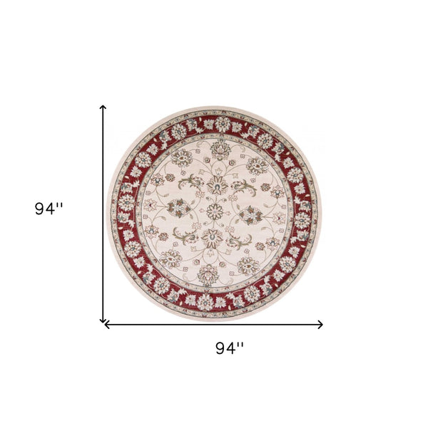 HomeRoots 8' Timeless Ivory and Red Floral Medallion Rug for Elegant Living Spaces and Cozy Comfort 8' Round 352690