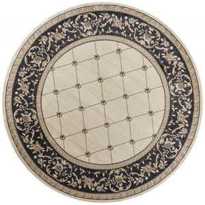 HomeRoots 8' Ivory and Gray Floral Area Rug - Durable, Stain-Resistant Design for Timeless Style and Comfort 8' Round 352691