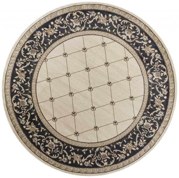HomeRoots 8' Ivory and Gray Floral Area Rug - Durable, Stain-Resistant Design for Timeless Style and Comfort 8' Round 352691