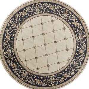 HomeRoots 8' Ivory and Gray Floral Area Rug - Durable, Stain-Resistant Design for Timeless Style and Comfort 8' Round 352691