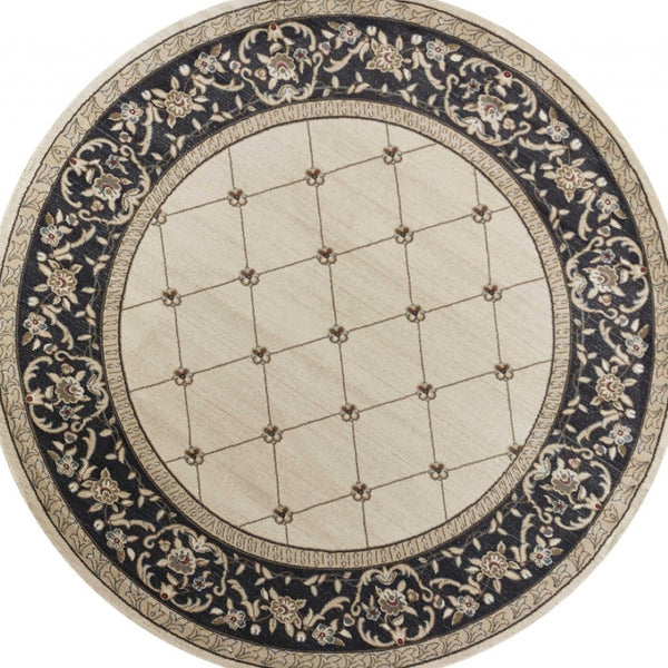 HomeRoots 8' Ivory and Gray Floral Area Rug - Durable, Stain-Resistant Design for Timeless Style and Comfort 8' Round 352691