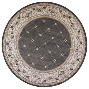 HomeRoots 8' Gray and Ivory Floral Round Rug - Elegant Traditional Design for High-Traffic Living Spaces 8' Round 352692