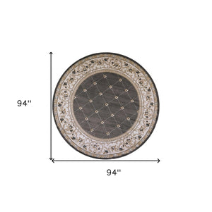 HomeRoots 8' Gray and Ivory Floral Round Rug - Elegant Traditional Design for High-Traffic Living Spaces 8' Round 352692