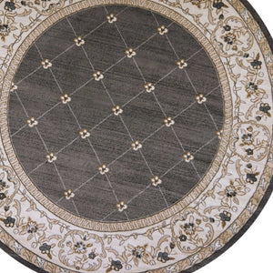 HomeRoots 8' Gray and Ivory Floral Round Rug - Elegant Traditional Design for High-Traffic Living Spaces 8' Round 352692