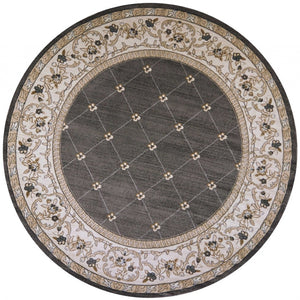 HomeRoots 8' Gray and Ivory Floral Round Rug - Elegant Traditional Design for High-Traffic Living Spaces 8' Round 352692