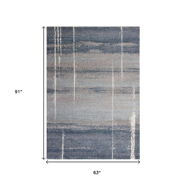 HomeRoots 5' Modern Blue and Gray Abstract Area Rug - Stylish, Stain-Resistant, Durable Design for Any Room 5' X 8' 352693