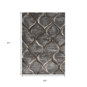 HomeRoots 5' Charcoal and Light Gray Ogee Area Rug - Modern Durable Design for High-Traffic Spaces and Style 5' X 8' 352697