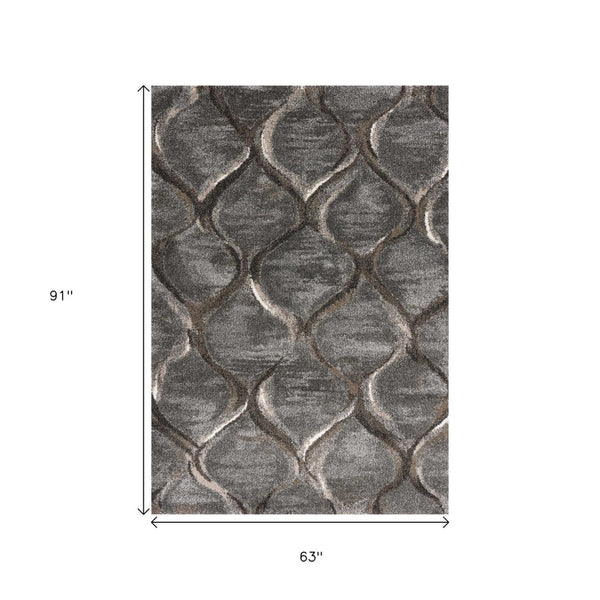 HomeRoots 5' Charcoal and Light Gray Ogee Area Rug - Modern Durable Design for High-Traffic Spaces and Style 5' X 8' 352697