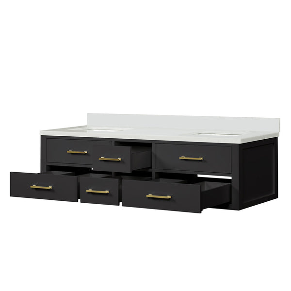 English Elm Black Double Bath Vanity 72" W With Cultured Marble Top, Soft-Close Drawers & Solid Wood Design B2731P258059