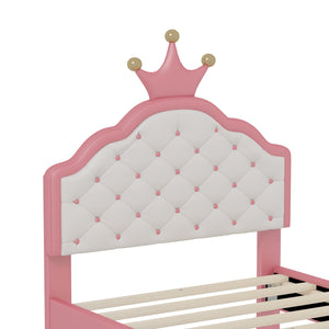 English Elm Twin Lovely Crown Fantasy PU Leather Princess Bed with Tufted Headboard, Soft Upholstery, Sturdy Design Pink 42 L x 22.5 W x 7.5 H N733P198760H