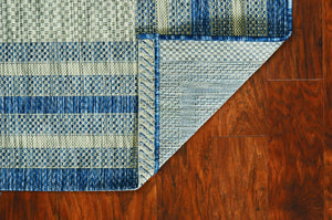 HomeRoots 8' Coastal Style Blue and Gray Striped Area Rug for Indoor and Outdoor Spaces, Easy to Clean 8' x 11' 352728