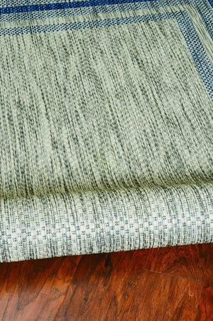 HomeRoots 8' Coastal Style Blue and Gray Striped Area Rug for Indoor and Outdoor Spaces, Easy to Clean 8' x 11' 352728