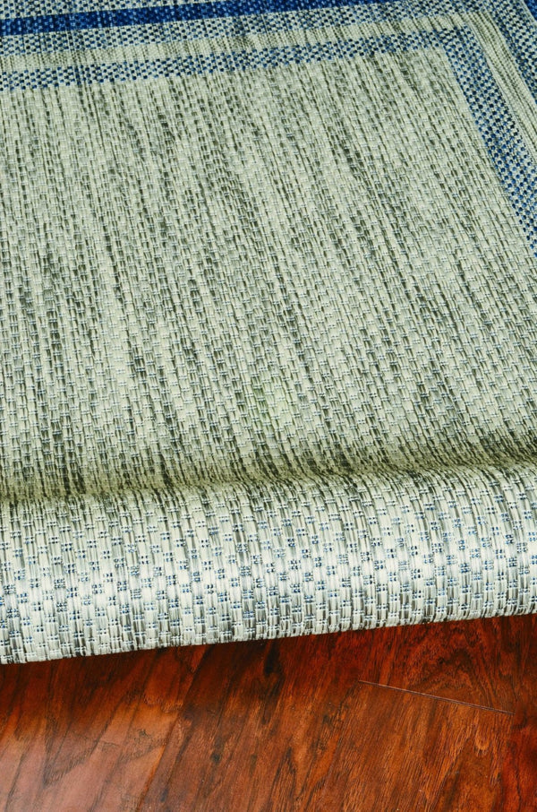 HomeRoots 8' Coastal Style Blue and Gray Striped Area Rug for Indoor and Outdoor Spaces, Easy to Clean 8' x 11' 352728