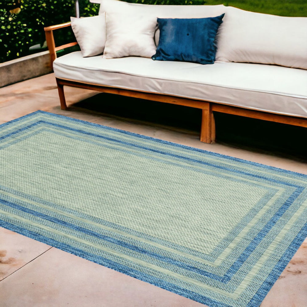 HomeRoots 8' Coastal Style Blue and Gray Striped Area Rug for Indoor and Outdoor Spaces, Easy to Clean 8' x 11' 352728