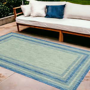 HomeRoots 8' Coastal Style Blue and Gray Striped Area Rug for Indoor and Outdoor Spaces, Easy to Clean 8' x 11' 352728