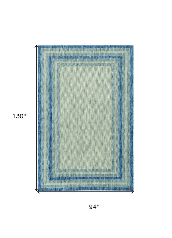 HomeRoots 8' Coastal Style Blue and Gray Striped Area Rug for Indoor and Outdoor Spaces, Easy to Clean 8' x 11' 352728