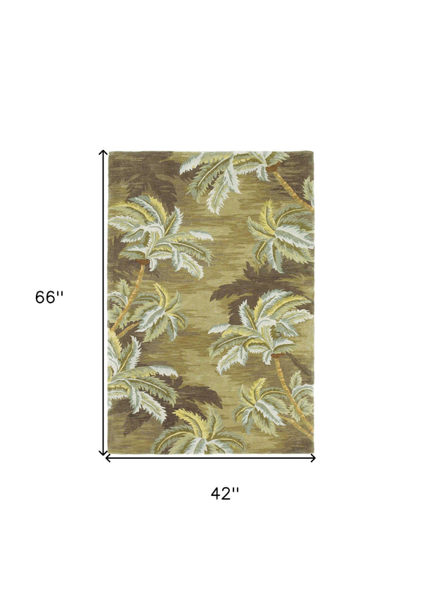 Homeroots 4' X 6' Moss Green Hand Tufted Palm Trees Indoor Area Rug  Wool 352730