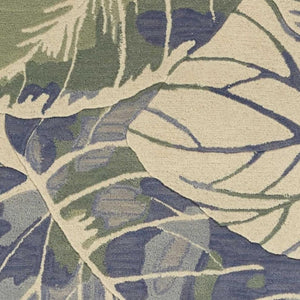 HomeRoots 5' Tropical Botanical Wool Area Rug in Blue Green Beige – Hand-Tufted, Stylish Comfort for Your Home 3' X 5' 352731