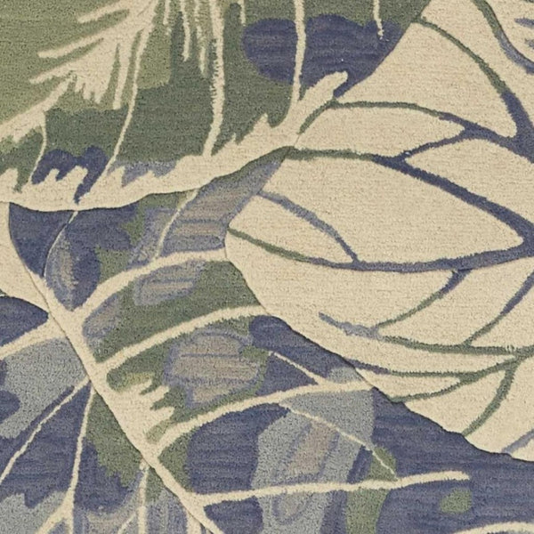 HomeRoots 5' Tropical Botanical Wool Area Rug in Blue Green Beige – Hand-Tufted, Stylish Comfort for Your Home 3' X 5' 352731