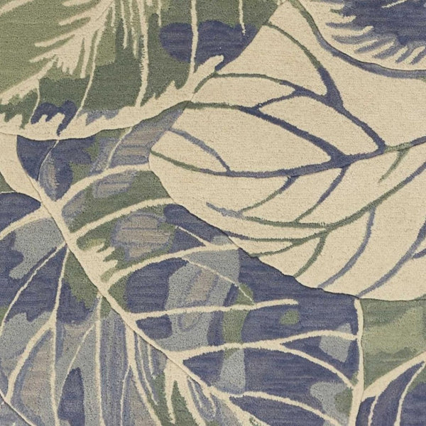 HomeRoots 5' Tropical Botanical Wool Area Rug in Blue Green Beige – Hand-Tufted, Stylish Comfort for Your Home 3' X 5' 352731