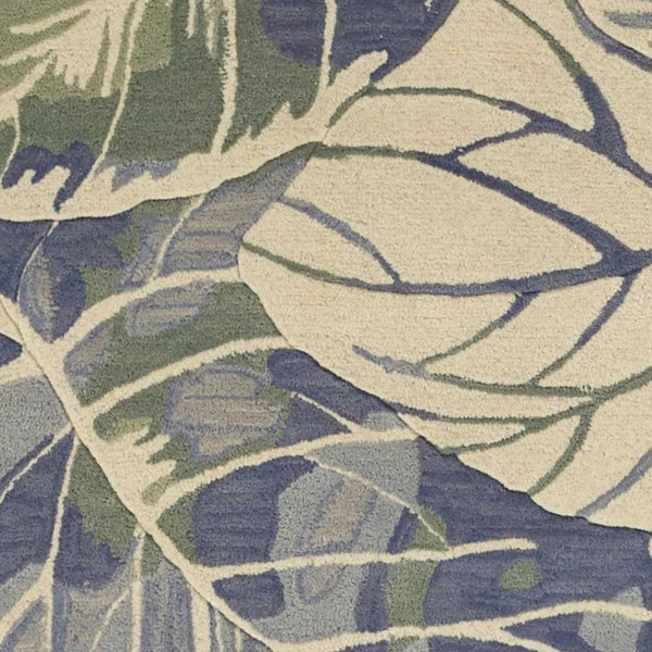 HomeRoots 5' Tropical Botanical Wool Area Rug in Blue Green Beige – Hand-Tufted, Stylish Comfort for Your Home 3' X 5' 352731