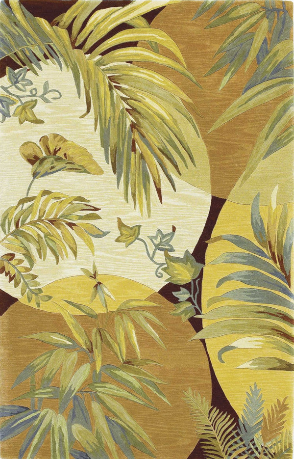 HomeRoots 5' Coral Green and Ivory Hand-Tufted Wool Area Rug with Tropical Botanical Design for Elegant Spaces 4' X 6' 352732