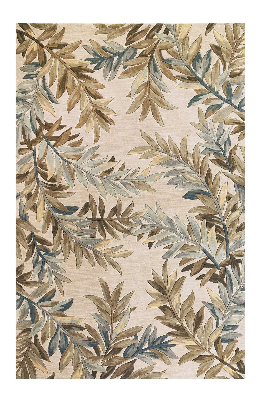 HomeRoots 5' Hand-Tufted Wool Area Rug with Botanical Leaves in Ivory, Brown, and Blue – Artisan Crafted Elegance 3' X 5' 352733