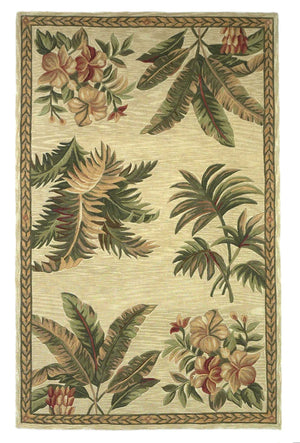 Homeroots 4' X 6' Ivory And Green Tropical Botanical Hand Tufted Area Rug  Genuine Wool 352734