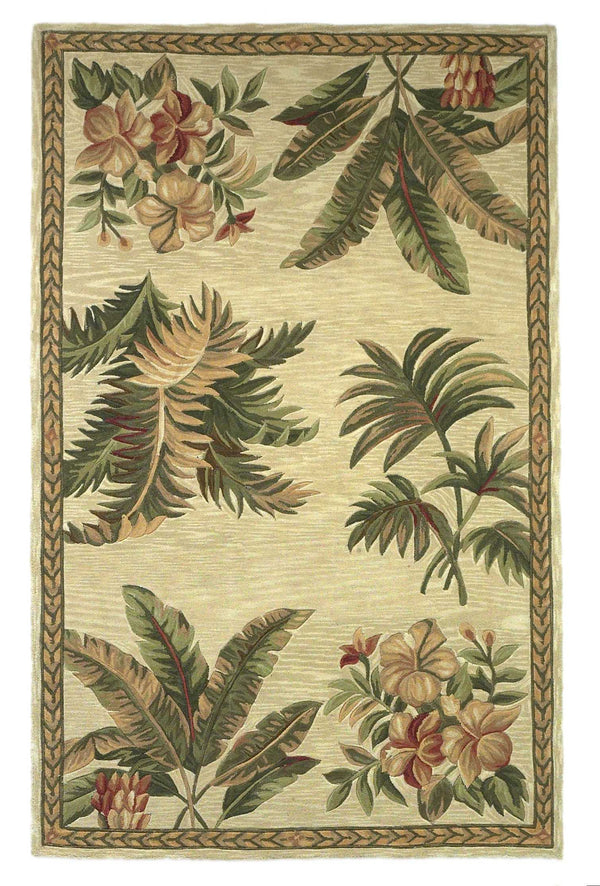 Homeroots 4' X 6' Ivory And Green Tropical Botanical Hand Tufted Area Rug  Genuine Wool 352734
