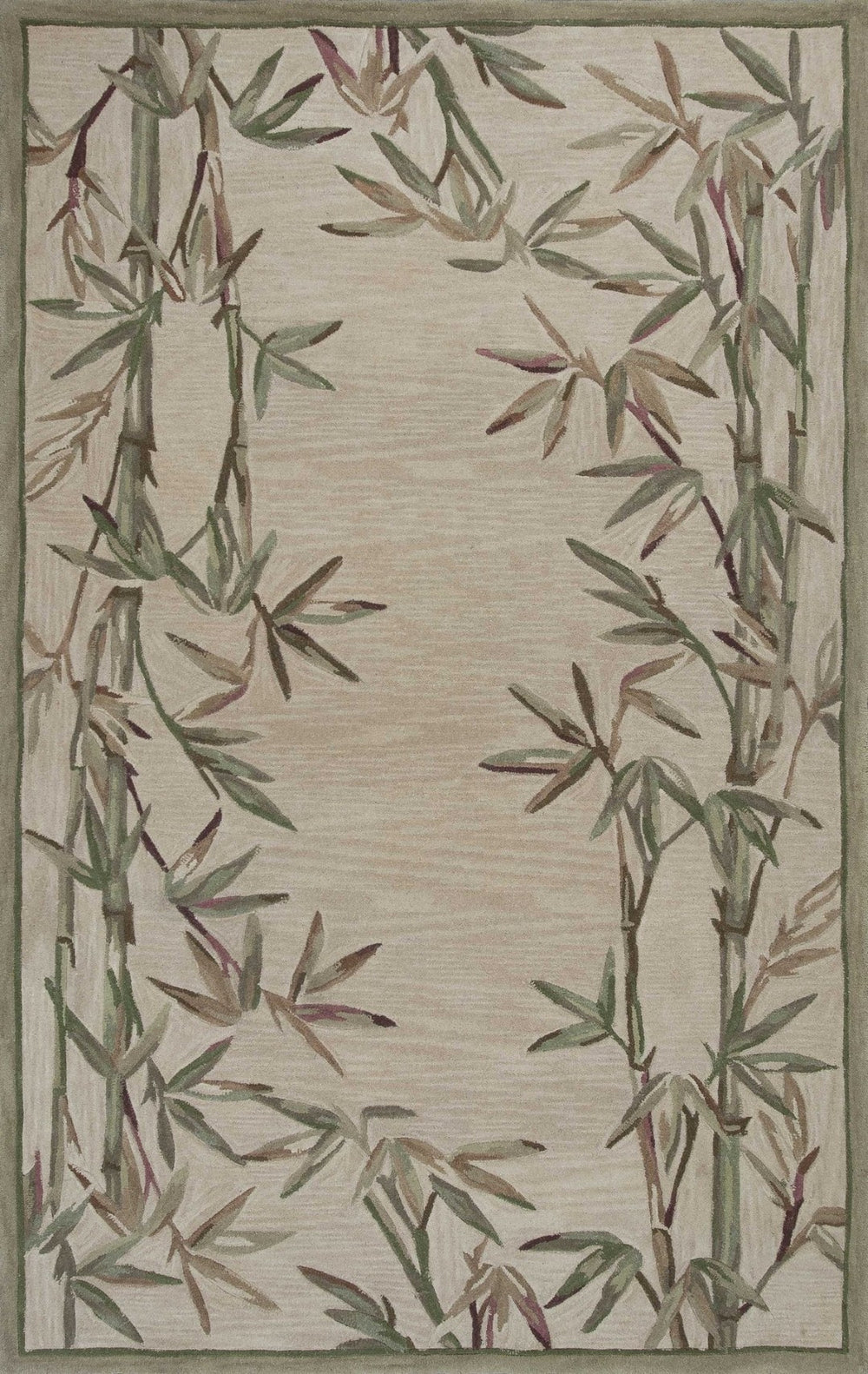 HomeRoots 5' Luxurious Hand-Tufted Wool Area Rug with Serene Botanical Leaf Design in Ivory, Green, Brown 3' X 5' 352737