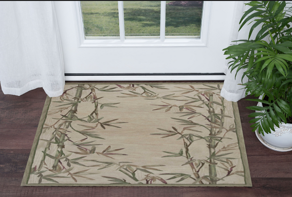 Homeroots 3' X 5' Ivory Bamboo Bordered Wool Indoor Area Rug  Wool 352737