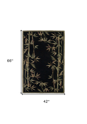 Homeroots 4' X 6' Black Hand Tufted Bordered Bamboo Indoor Area Rug  Wool 352738