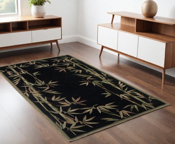 Homeroots 4' X 6' Black Hand Tufted Bordered Bamboo Indoor Area Rug  Wool 352738