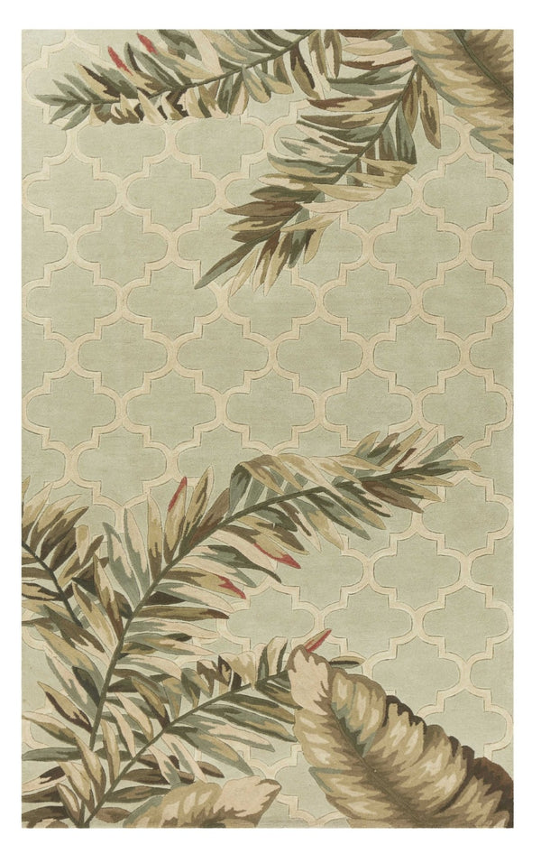 HomeRoots 5' Hand-Tufted Wool Area Rug in Sage Taupe & Green Botanical Design for Elegant Living Spaces 4' X 6' 352741