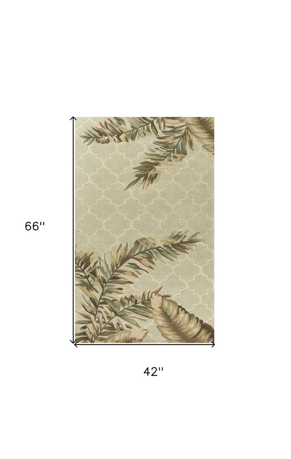 HomeRoots 5' Hand-Tufted Wool Area Rug in Sage Taupe & Green Botanical Design for Elegant Living Spaces 4' X 6' 352741