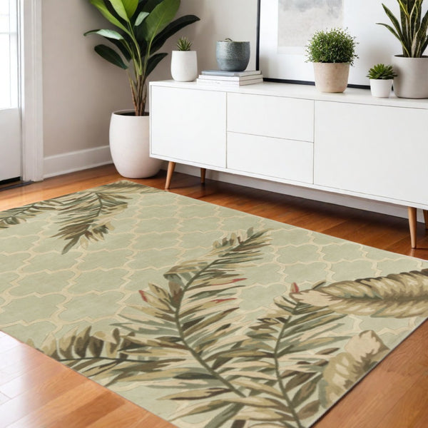HomeRoots 5' Hand-Tufted Wool Area Rug in Sage Taupe & Green Botanical Design for Elegant Living Spaces 4' X 6' 352741